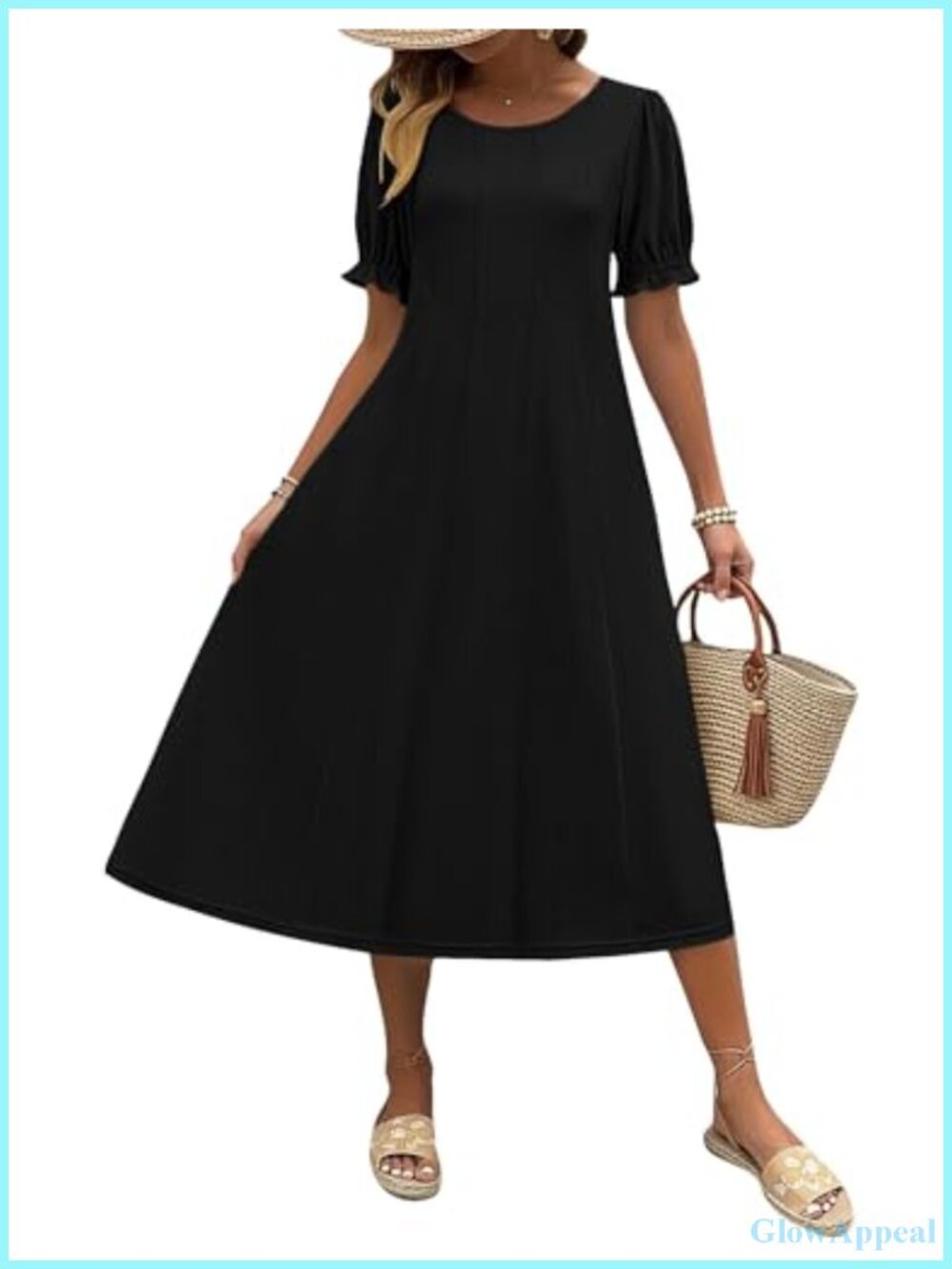 Zeagoo Womens Summer Midi Dress Puff Sleeve Floral Pleated Flowy Sundress with